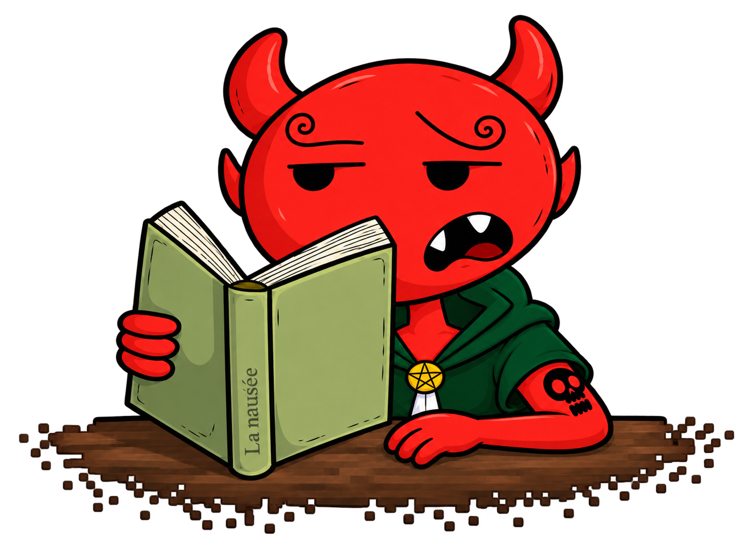 Der Merchant liest missmutig in seinem Buch.